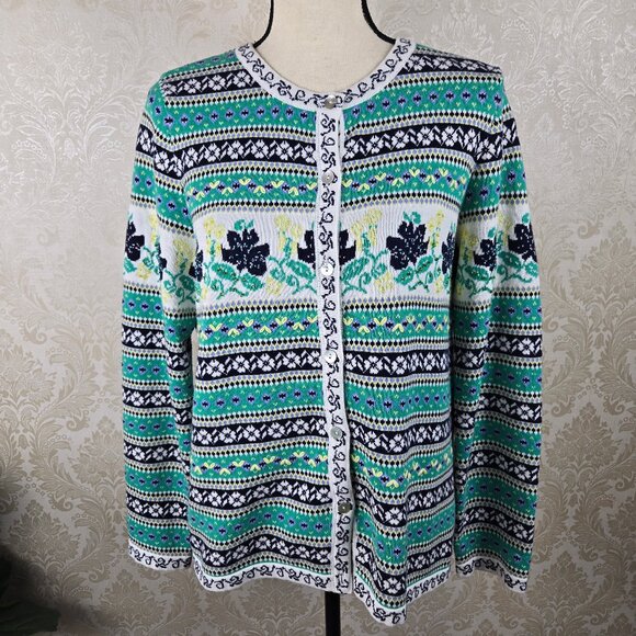 Appleseed's Limited Edition Sz Medium Fair Isle Cardigan Button Up Beaded Cotton - Picture 1 of 13